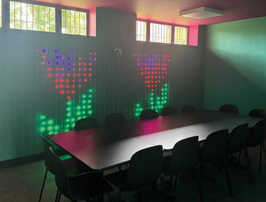 The party room lit up with lights